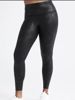 Knix Birds Papaya Faux Leather High-Rise Leggings in Black